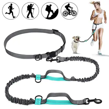 

Hands Waist Dog Leash with Dual Bungees, Free Control for Up to 150 lbs Dogs, Durable Dual-Handle Bungee Leash with Adjustable W