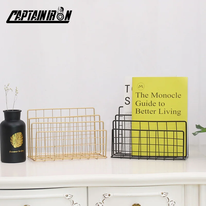 

CAPTAINIRON Storage Holder for Books Stand Magzine Newspaper Iron Office Home Storage Tabletop Organizer Home Decor Metal Crafts