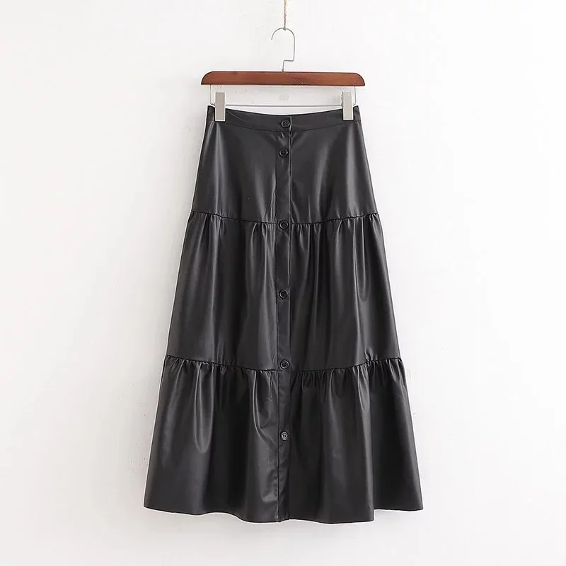 

Cxd-2774 WOMEN'S Dress New Products Faux Leather High-waisted Mid-length Skirt