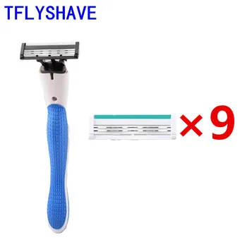 

TFLYSHAVE 1 Holder 9 Blades Men Disposable Razor 3 Layer Shaver Razor Blade Replaceable Blade Stainless Steel Shaving Head
