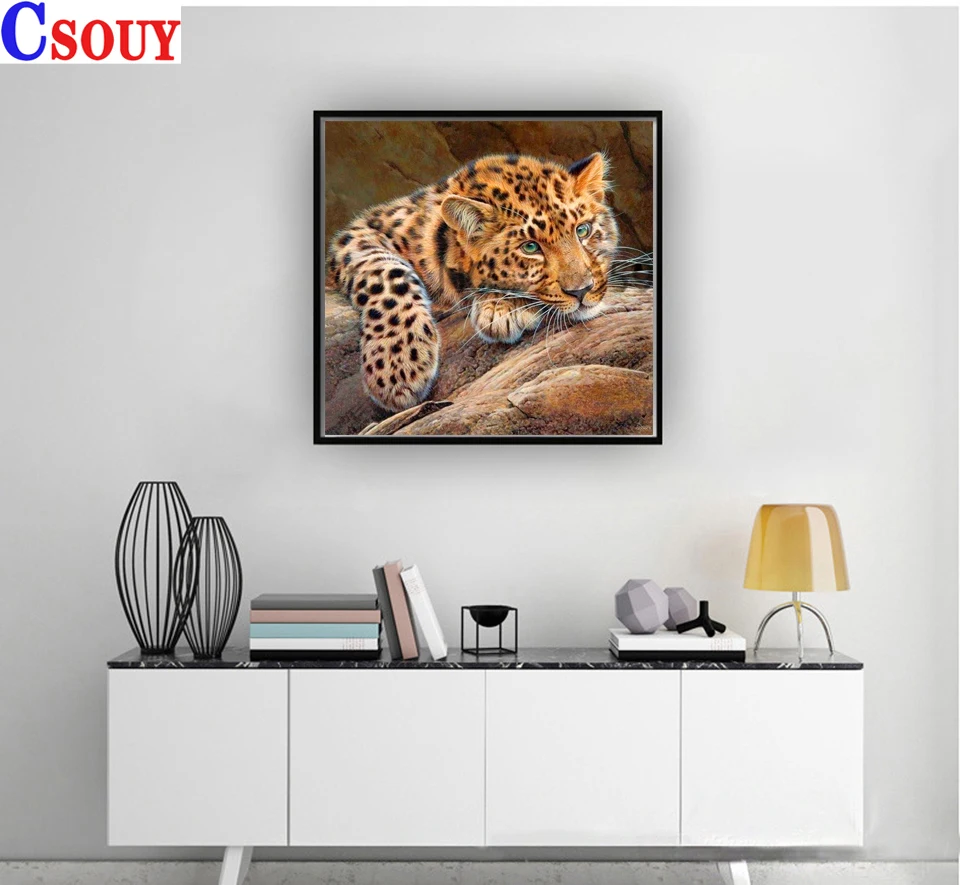 Алмазная 5D мозаика сделай сам картина с изображением лежа тигра полноформатная