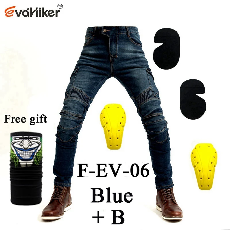 F-EV-06 Blue B Мотоциклетные брюки мужские джинсы для езды на мотоцикле брюки для мотокросса эндуро мото брюки с защитой Экипировка Мужские t - Цвет: F-EV-06 Blue B