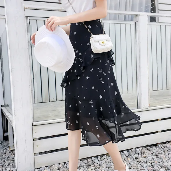 

150 Short-height Skirt Women's Summer Outfit High-waisted 155 Short Significantly Higher Versatile Irregular Chiffon Skirt