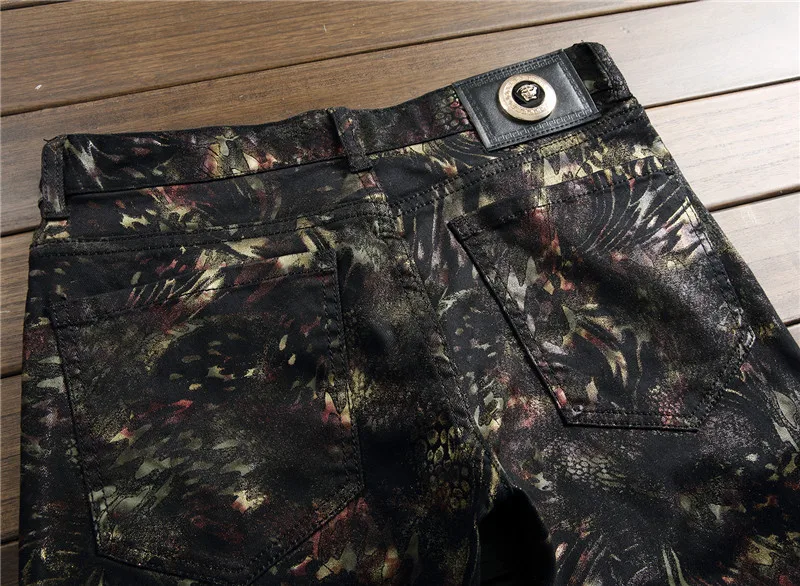 Men Jeans Pants Slim Fit Hot Sale Hand-painted Printed Pants Casual Trousers Nightclub Tight Black Pants Male Clothing 2020
