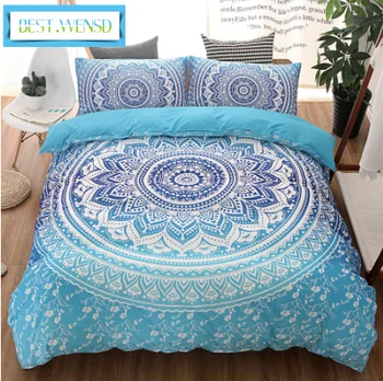 

BEST.WENSD Cilected Bohemia Style Black White Printing Duvet cover set +pillowcases Bedding Sets king Queen Mandala Bedspreads