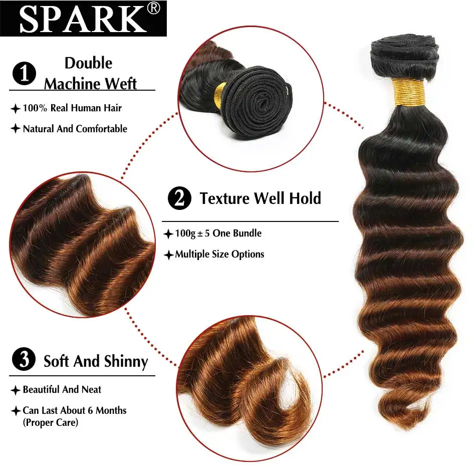 Spark бразильские Свободные глубокие волнистые пучки с закрытием Омбре волосы человеческие волосы 3/4 пучки с закрытием шнурка remy волосы для наращивания