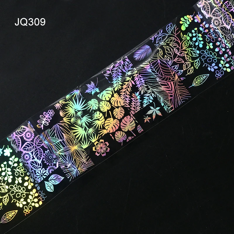 JQ309 4*100 см/рулон лазерной голографической фольги наклейки для ногтей цветок пламя шестерни передачи растений наклейки для дизайна ногтей водная горка наклейки для дизайна ногтей - Цвет: JQ309