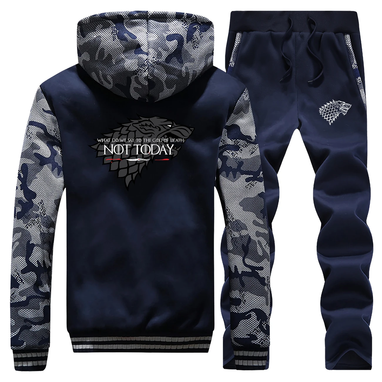 

Game of Thrones Not Today Hoodies Pants Set Men Wolf cksuit Coat Track Suit Winter Thick Jacket Militray Sportswear 2 Piece Sets