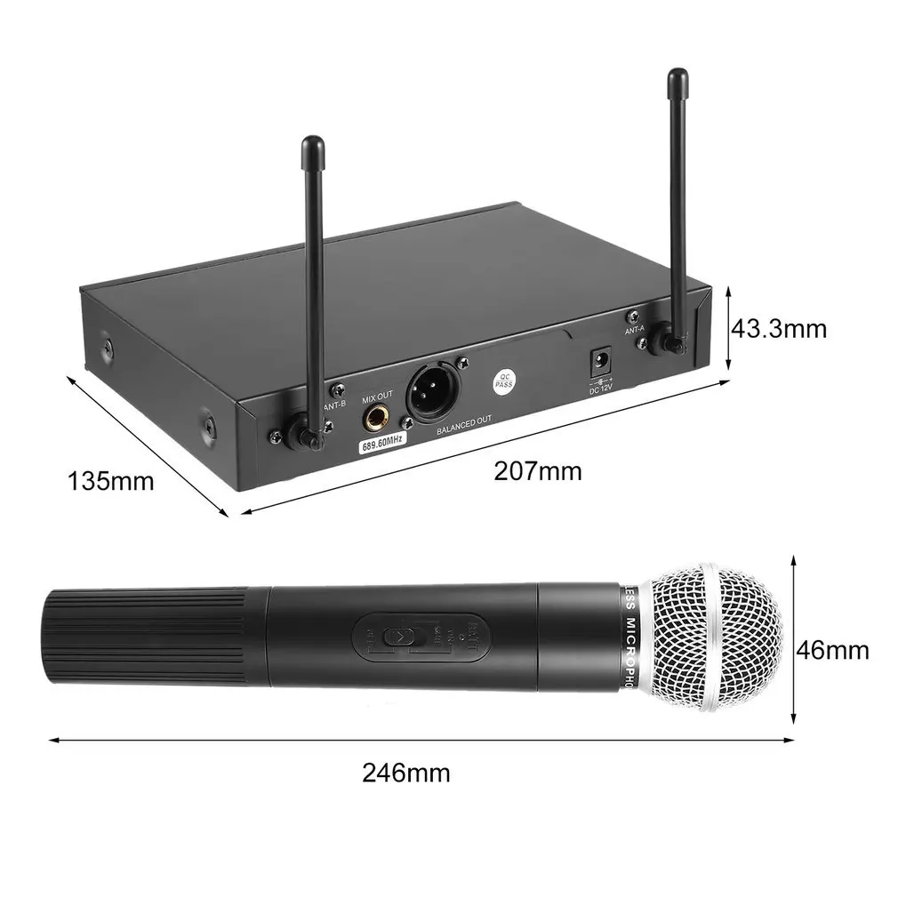 Профессиональная караоке UHF двойная Беспроводная микрофонная система 2 канала 220 В ручной микрофон Микрофон с приемником для вечерние KTV