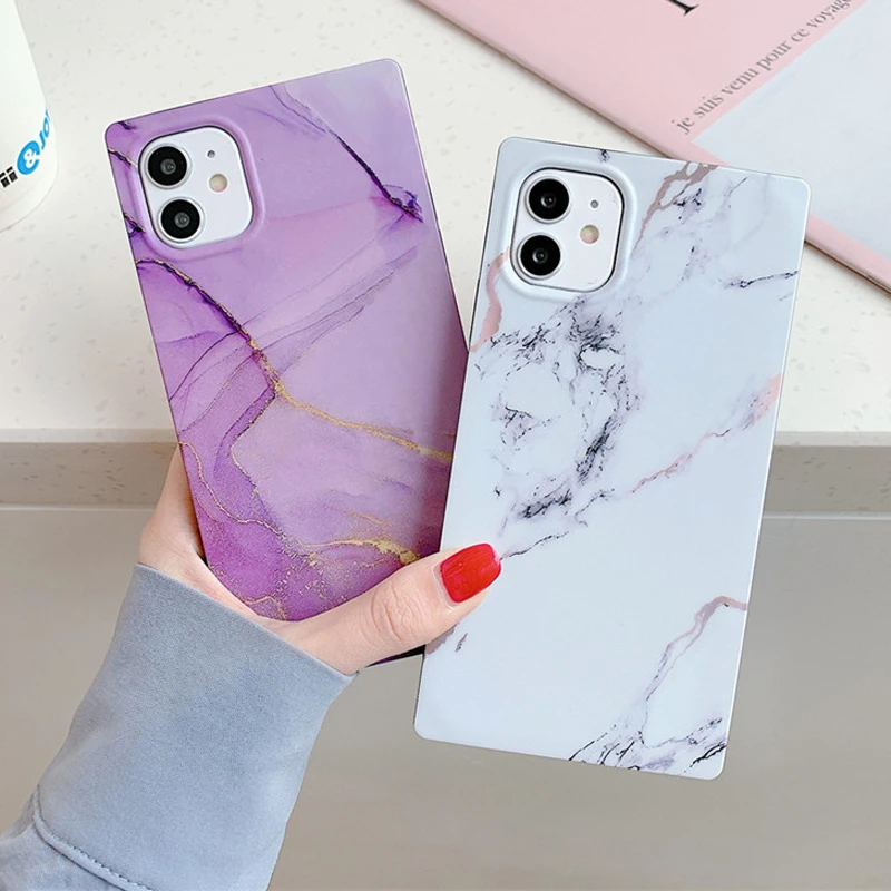 Checkered Marble Square Protective Phone Case - Fits iPhone 11