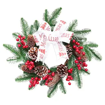 

1pc Artificial Plants Berry Shape Pine Wreath Garland with Green Leaves 40cm for Christmas Wall Door Window Hanging Decoration