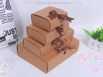 

20pcs 4 Size Kraft Paper Packaging Box For Candy Cookies Jewelry Packing Box Brown Craft Carton Box Christmas Supply Gift Box