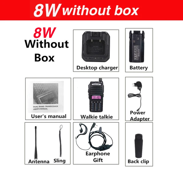 Without Box Настоящее 8 Вт Baofeng UV 82 рация 10 км Двухдиапазонная двухсторонняя радиостанция для Ham Huntiong VHF HF трансивер 128CH UV-82hp радио - Цвет: Without Box