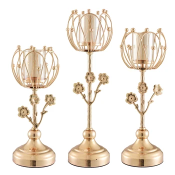 

Iron Gold Pillar Candle Sticks Holders Table Desk Christmas Party Candlestick