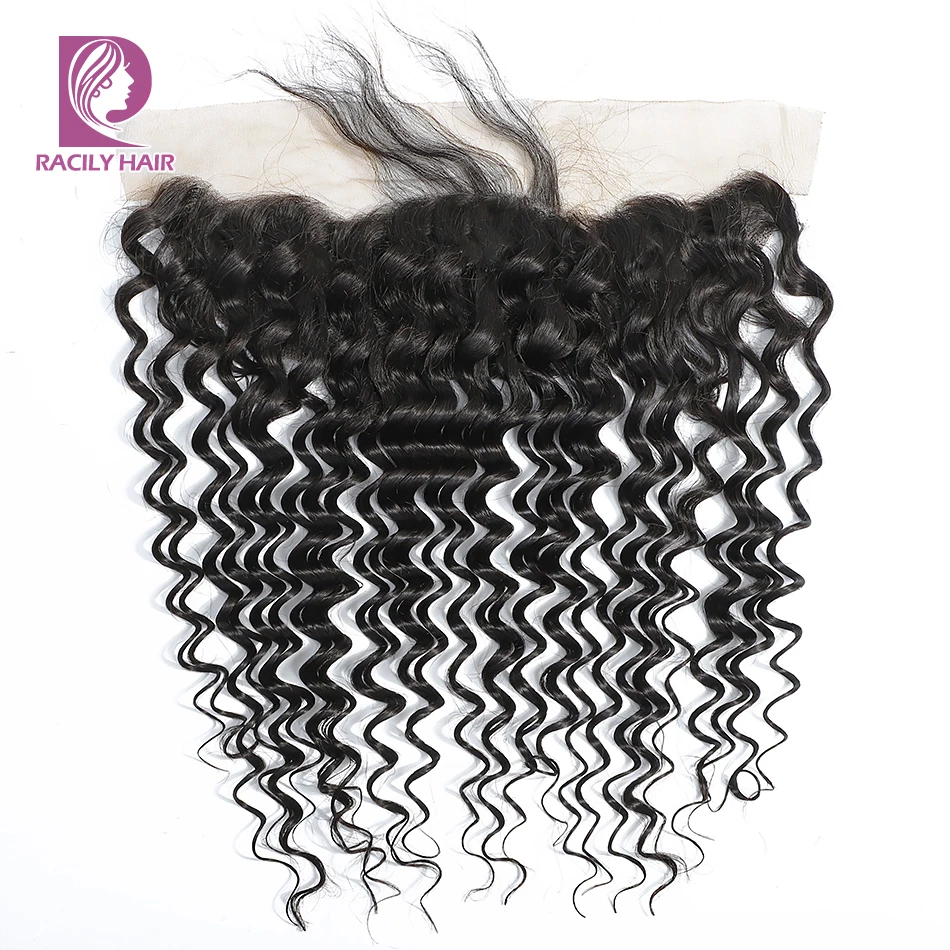 Racily волос 13X4 бразильский глубокая волна синтетический Frontal шнурка синтетическое закрытие волос цвет 1B Remy человеческие волосы бесплатная