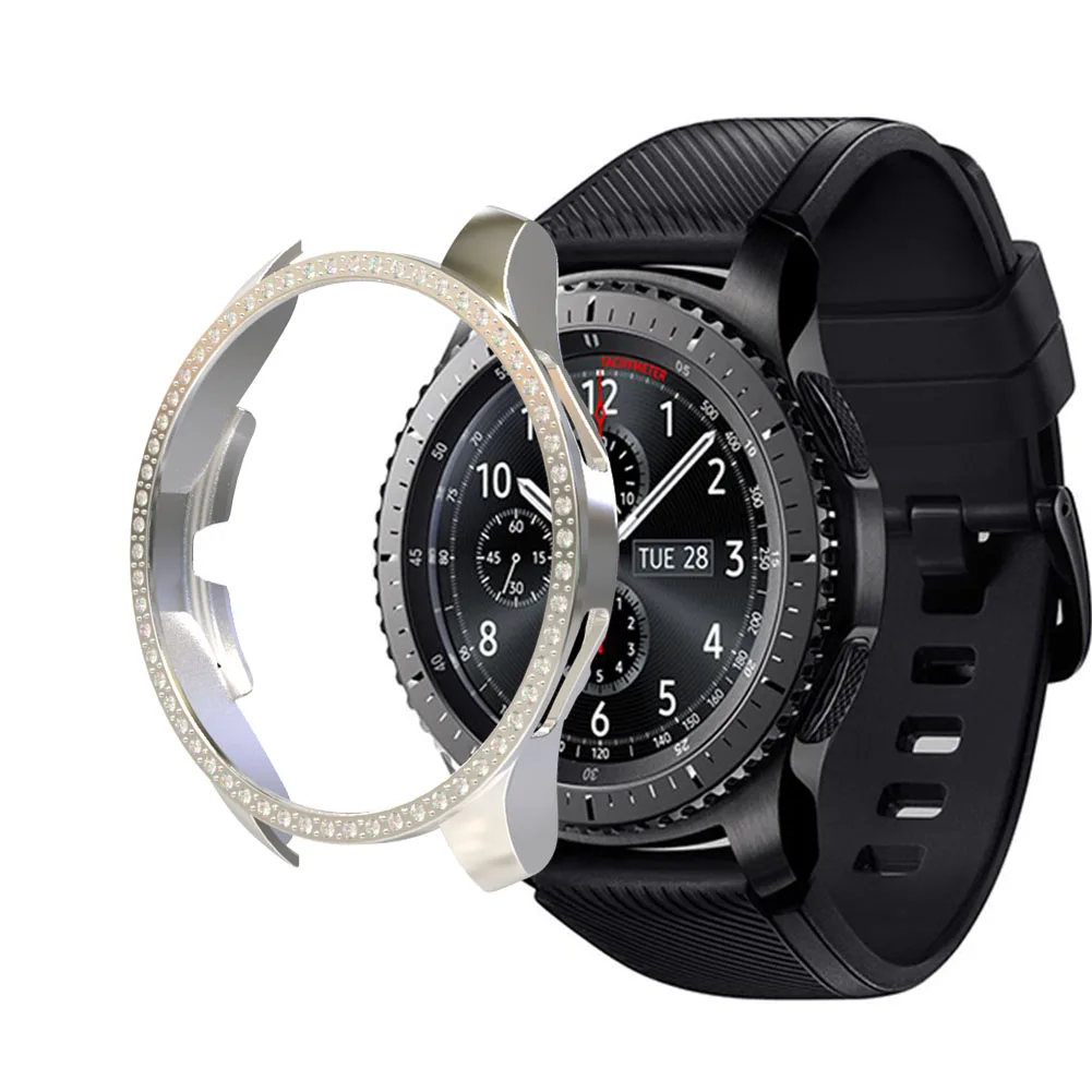 Блестящий Алмазный чехол для samsung Galaxy Watch 42 мм 46 мм защитный бампер gear S3 Frontier Shell - Цвет: SILVER