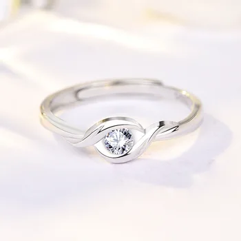 

Creative 925 sterling silver single Zircon ring personalized wave set with zircon opening ring