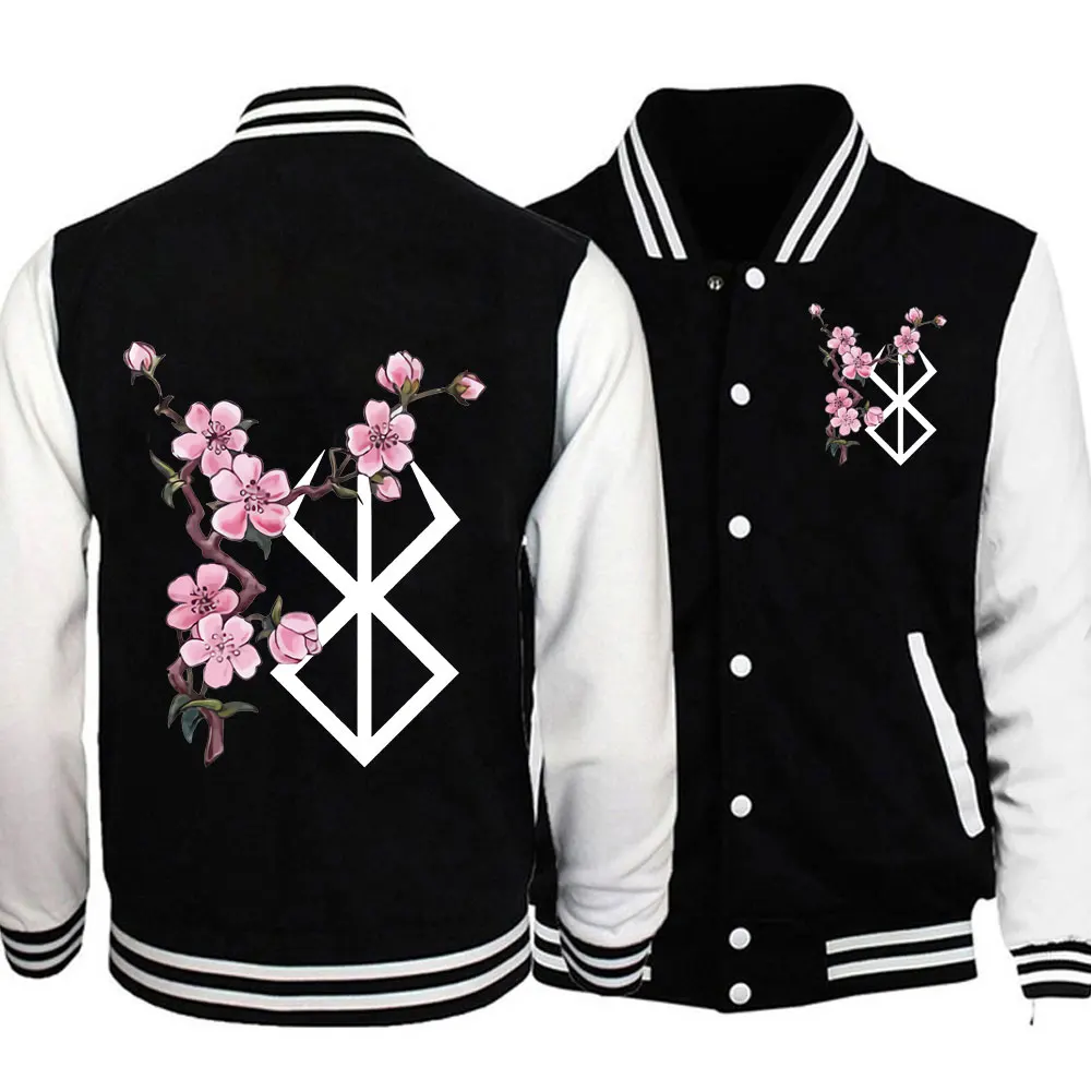 

2021 Hot Anime Jackets Berserk Logo Graphics Hip Hop Long Sleeve Casual Loose Print Anime Unisex Baseball Uniform Coat Tops