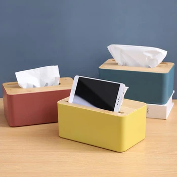 

Bamboo Cover Tissue Box Case Phone Paper Holder Storage Organizer Home Room