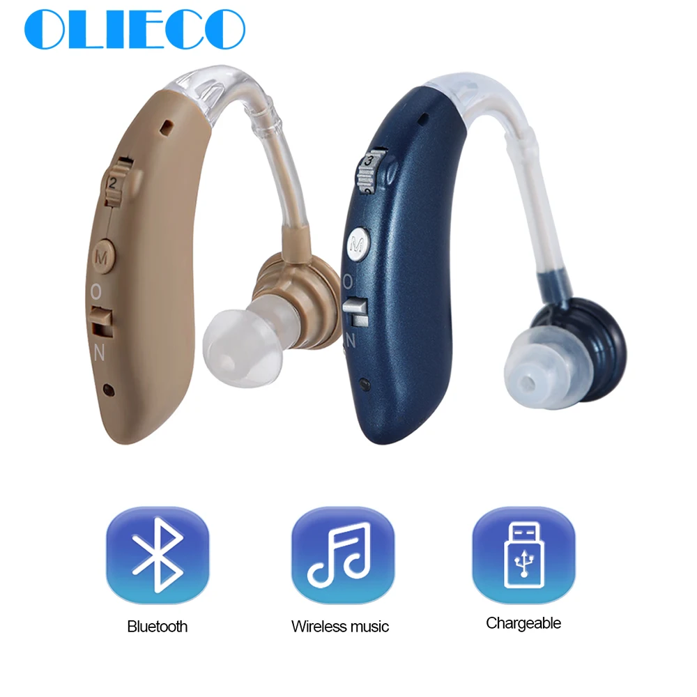 Перезаряжаемый через USB Bluetooth фильтр для слуховых аппаратов OLIECO регулируемый за