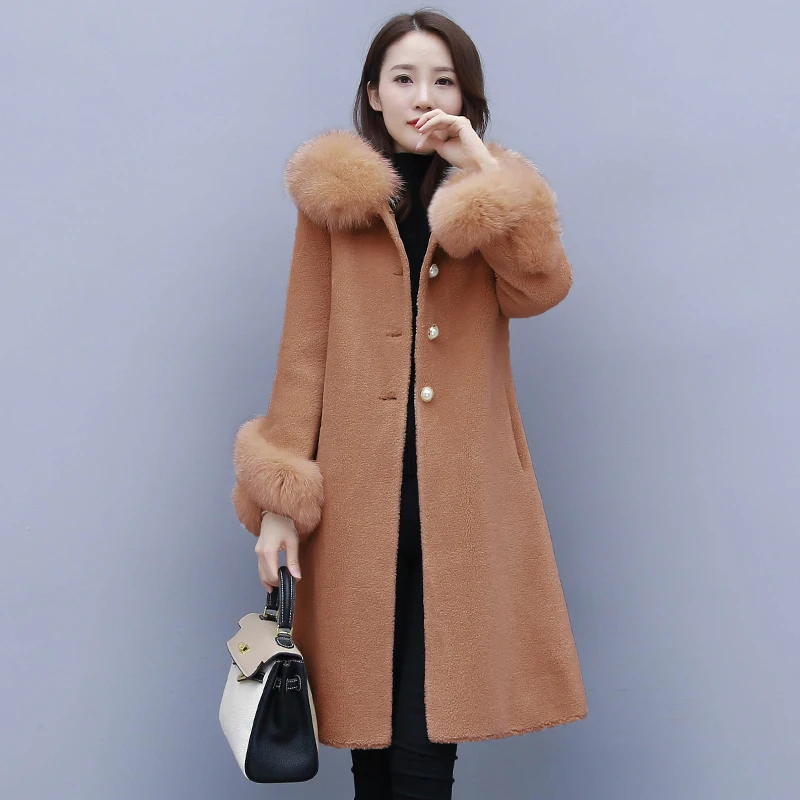 HANZANGL, высокое качество,, зимнее шерстяное пальто, Женское пальто из искусственного меха, Лисий мех, с капюшоном, теплая кашемировая куртка, пальто, плюс размер M-3XL - Цвет: 6