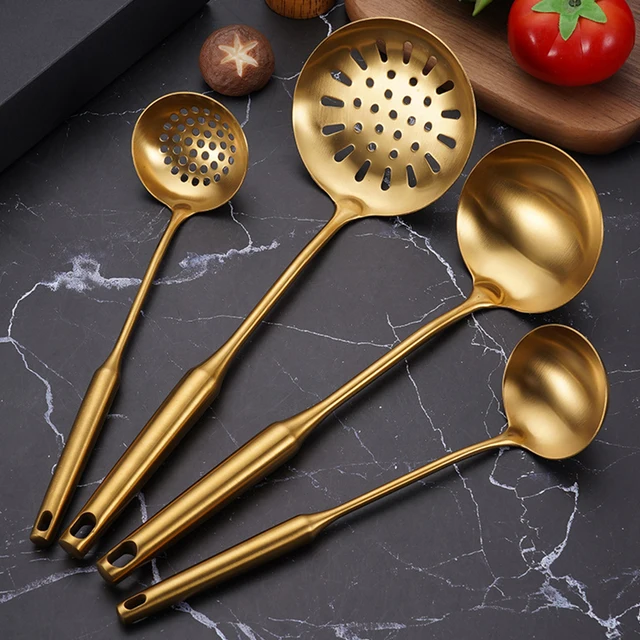 Stainless Steel Soup Ladle Spatula Fried Shovel Strainer Spoon Kitchen  Utensils Cooking Trowel Set, Kitchen Tool Set, Gold