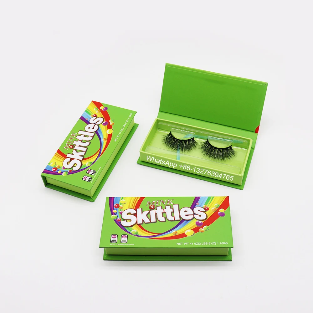 

Green Rainbow Candy Lash Case With Tray 100% Real 25mm Mink Eyelashes 1PCS 20mm Nature Long Eyelash Make Up Tools Eye Lashes
