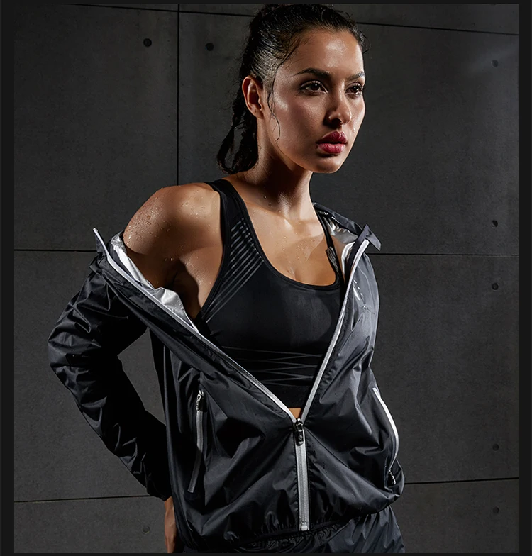 VANSYDICAL Gym Clothing Set Men Women Zipper Hooides Sportswear Running Fitness Training Weight Loss Sweating Sauna Sports Suit