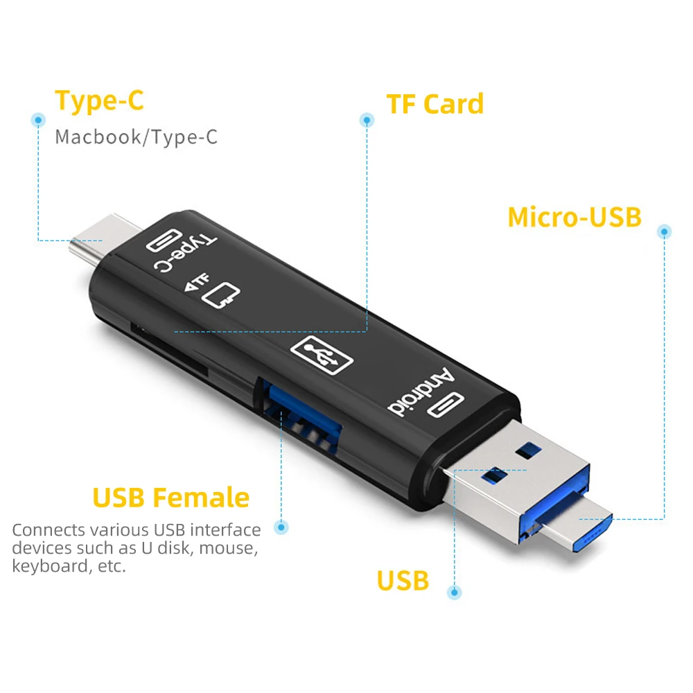ANKNDO 3в1 кардридер USB 2,0 OTG адаптер Micro USB-Type C адаптер для мобильного телефона карта памяти TF кардридер USB кардридер ПК