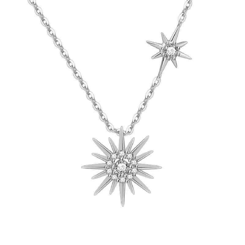Ins Hot Sun Pendant Necklace Pure 925 Sterling Silver Designer For Women Crystal Wedding Jewelry | Украшения и аксессуары