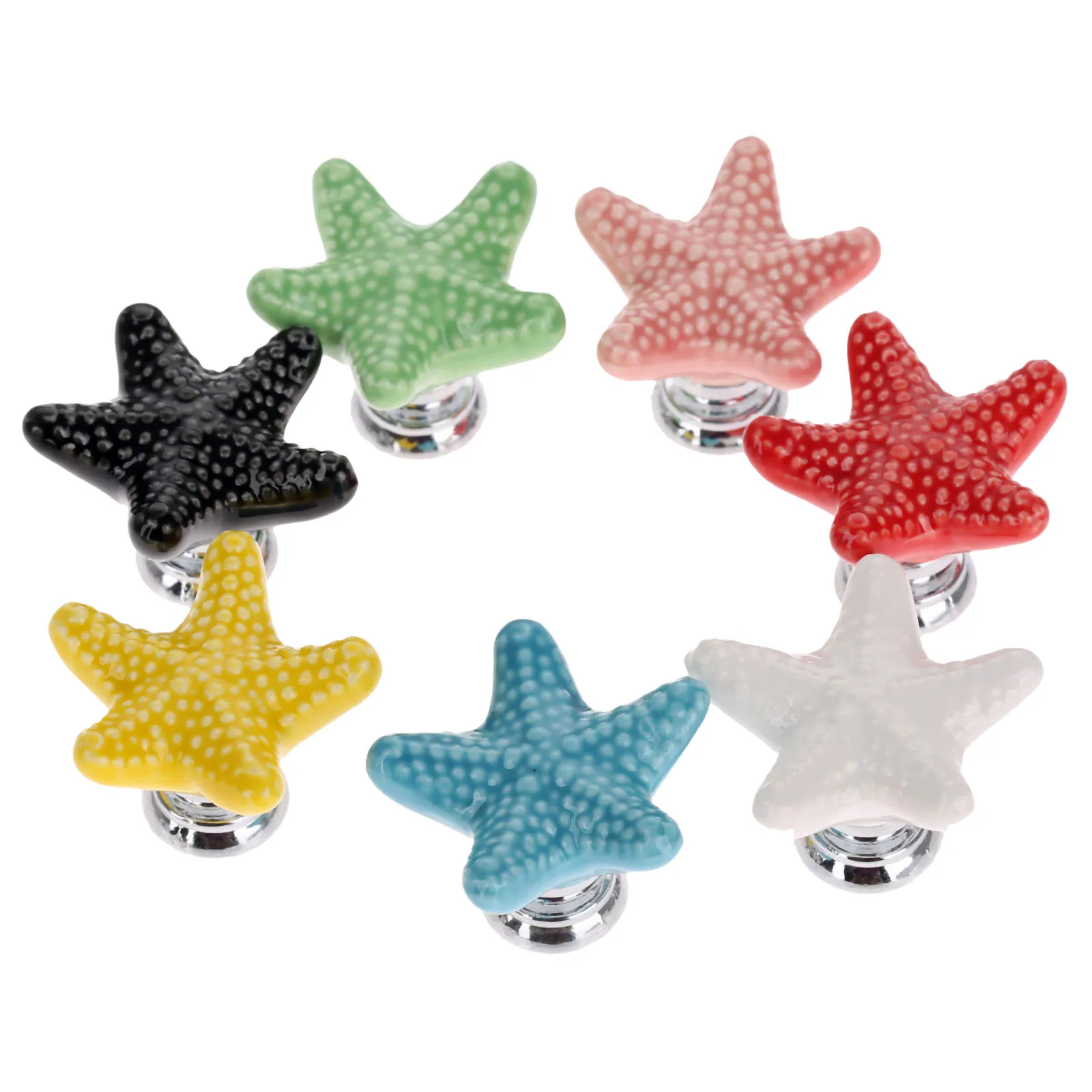 Furniture knobs 1x starfish ceramic drawer knobs cabinet pulls kitchen cupboard handles decorative furniture knob