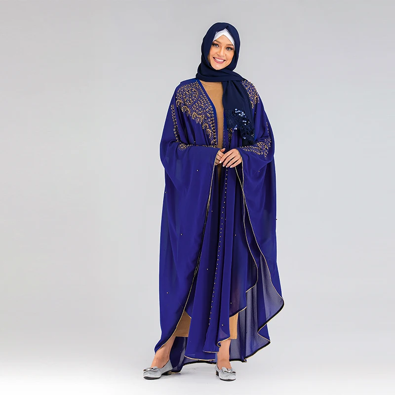 Новое мусульманское платье Абая для женщин Турецкая одежда из Дубая исламского Ближнего Востока элегантное высококачественное - Цвет: Синий