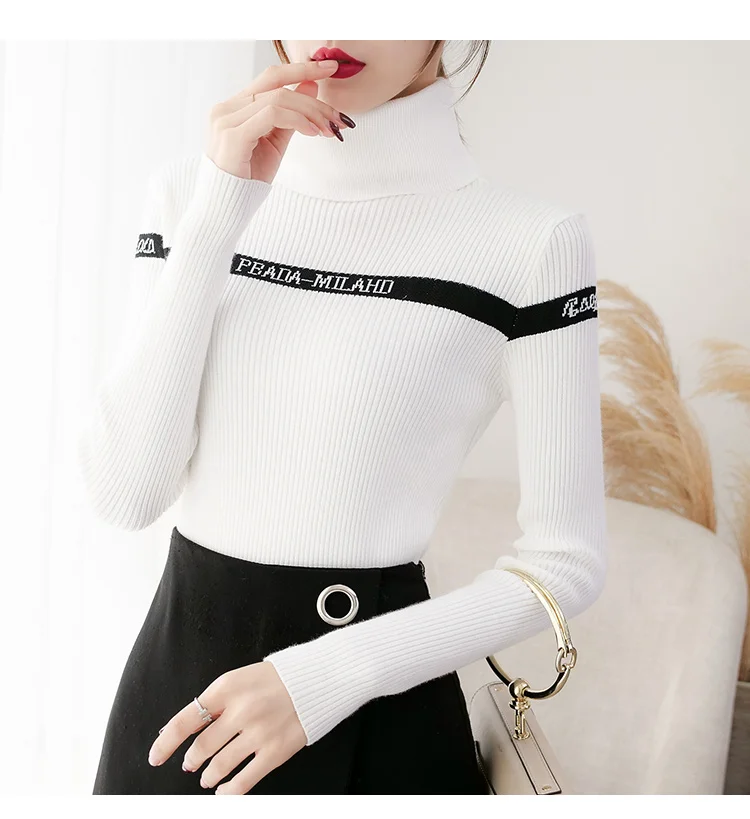 H han queen Turtleneck Sweater Women Fashion Autumn Winter Letter Tops Women Knitted Pullovers Long Sleeve Jumper Femme Clothing