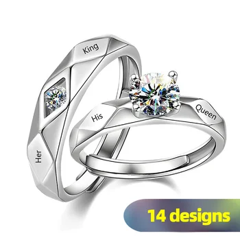 

Huitan Trendy Couple Pledge Love Token Ring Sets With Letter His Queen&Her King Engraved Wedding Ring For Women&men Finger Rings