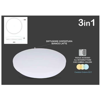 

V-TAC LP7609CCT ceiling Led ceiling round 36W D480mm CCT changing color 3 in 1 3000K 4000K 6400K SKU-7609