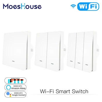 

WiFi Smart Push Button Switch 2-Way RF433 Wall Panel Transmitter Kit Smart life Tuya App Control Works with Alexa Google Home