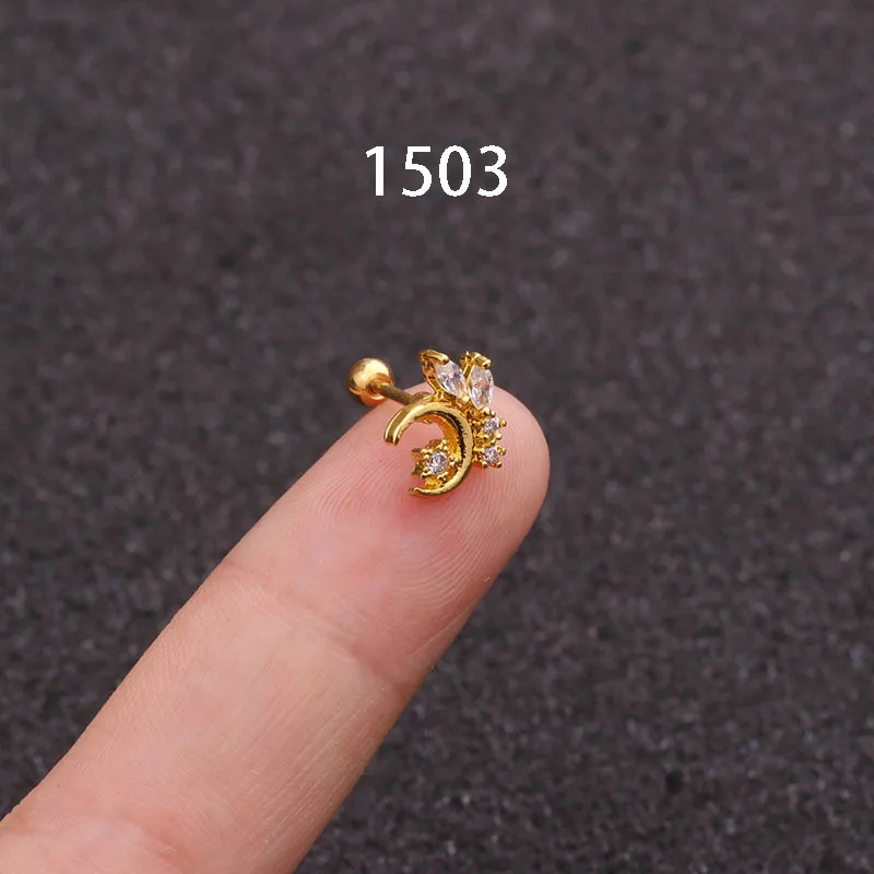 20 г пирсинг для уха Cz луна и звезда хрящевая спираль Tragus Conch Rook нержавеющая сталь закручивающаяся задняя часть серьги для ушного хряща