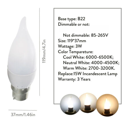 10x светодиодный Люстра-пламя лампы 3 Вт E12 E14 B22 E27 свеча 2835 SMD Velas Decorativas Домашнее освещение Замена 25 Вт галогенные лампы - Испускаемый цвет: B22