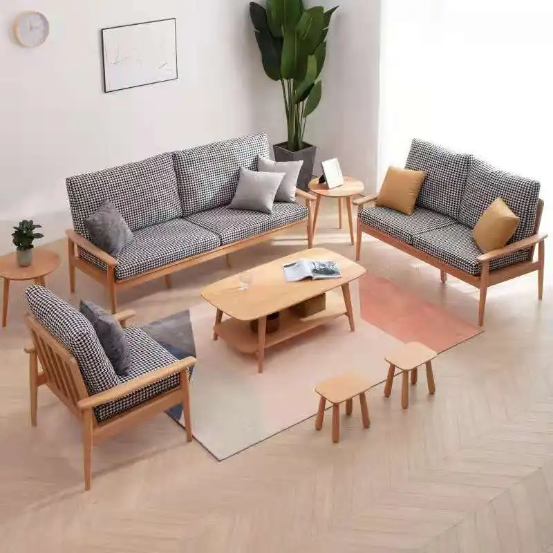 Nordic solid wood sofa living room combination set modern simple single small family type Japanese | Мебель