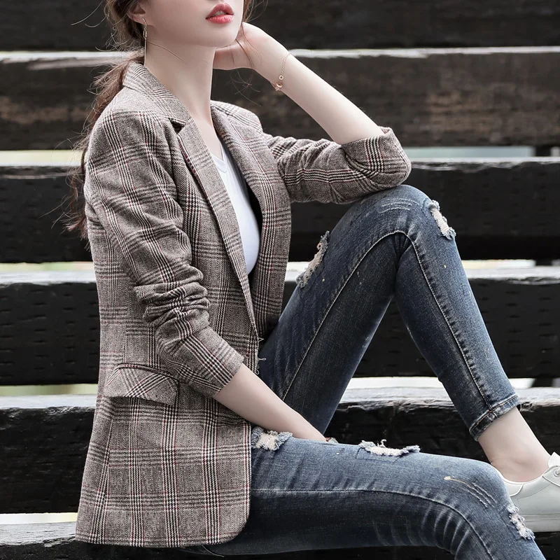 

Small Suit WOMEN'S Coat Spring And Autumn 2019 New Style Retro Plaid British Style CHIC Online Celebrity Pattern Blazer