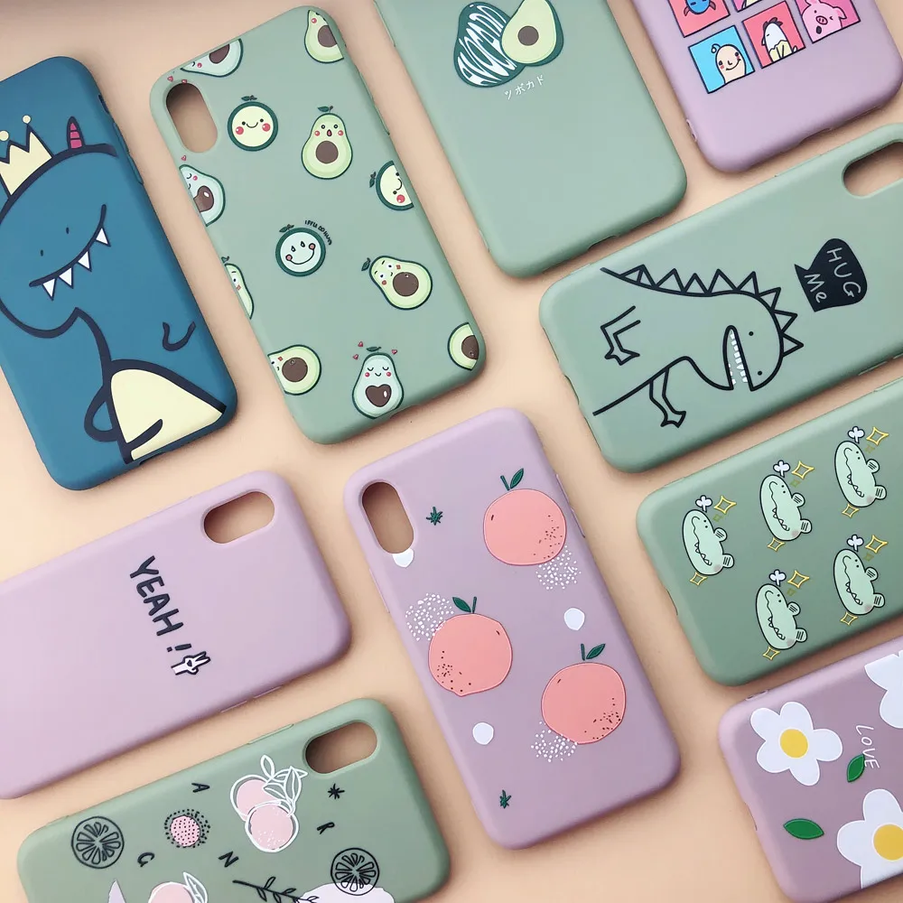 

Fashion Peach Avocado Fruit Soft TPU Phone Case For iPhone X XS Max XR 7 8 6 6S Plus 11 Pro Max Cartoon Cute Dinosaur Cover Case