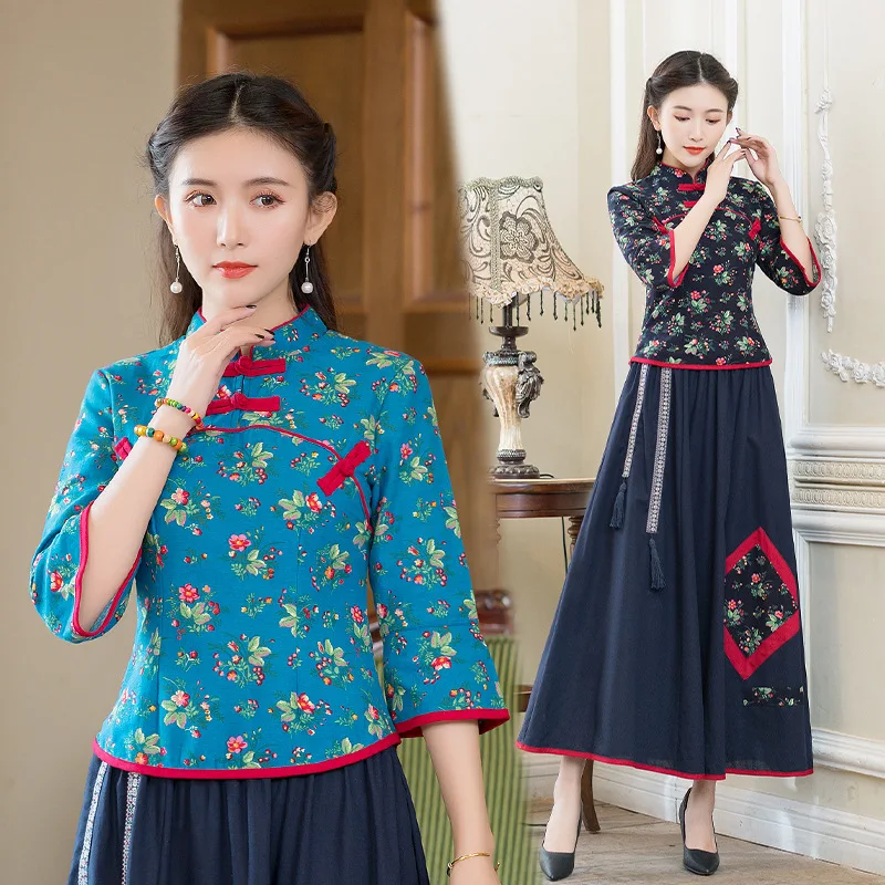 

Photo Shoot 2020 Spring Cotton Linen Slim Fit Cheongsam Small Coat the Republic of China-Style Old Shanghai Retro Two-Piece Set