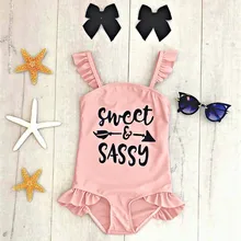 Купальный костюм с оборками и надписью для маленьких девочек, купальный костюм бикини, купальный костюм, купальные костюмы, Прямая поставка