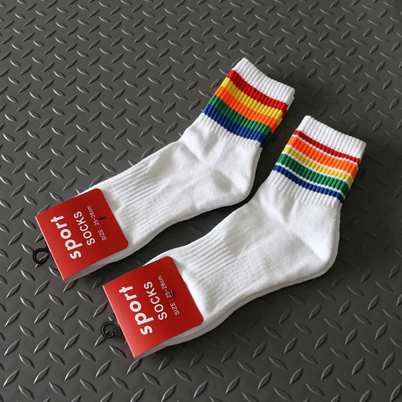 Мужские носки для бега, баскетбола, мужские носки для велоспорта, эластичные спортивные носки, хлопковые плотные носки для геев, радуга, гей-Прайд