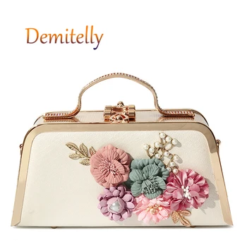 

Ladies Wedding Luxury Handbag Fashion Flower Pearl Decoration Shoulder Messenger Bag Women's Metal Tote Bag Evening Bag Wallet