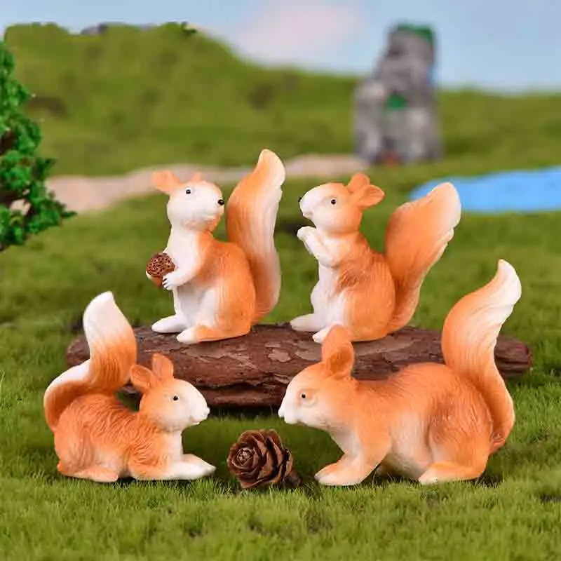 1 Set Squirrel Horse Pig Penguin Camel Figurines Miniatures Fairy Garden Gnome Moss Gift Resin Crafts Home Decoration Gnome
