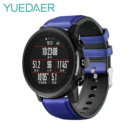 YUEDAER топ из искусственной кожи ремешок для Xiaomi Amazfit GTR 47 47 мм Stratos 2 3 Pace ремешок для huawei Watch GT 2 GT2 ремешок для часов - Цвет: Blue