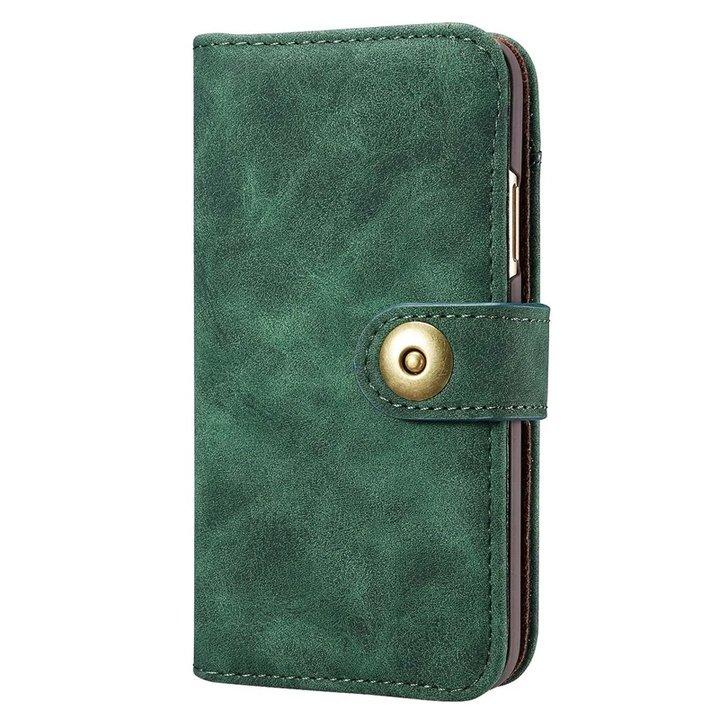 

for IPhone Cowhide Business Wallet Detachable Flip Phone Case Holder Protective Leather Case-green
