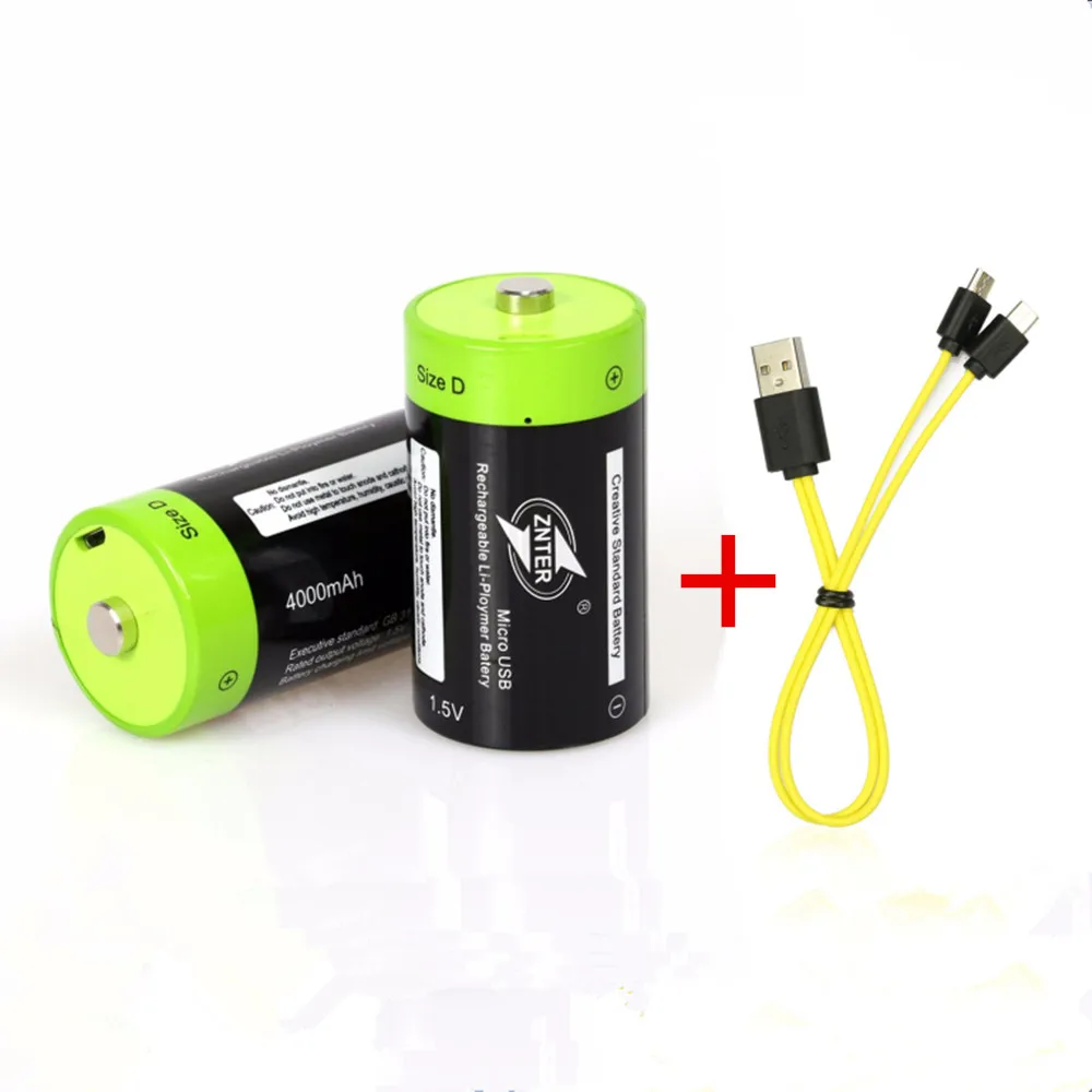 

2PCS ZNTER 1.5V 4000mAh rechargeable battery Micro USB battery D Lipo LR20 lithium polymer battery + Micro USB Charging Cable