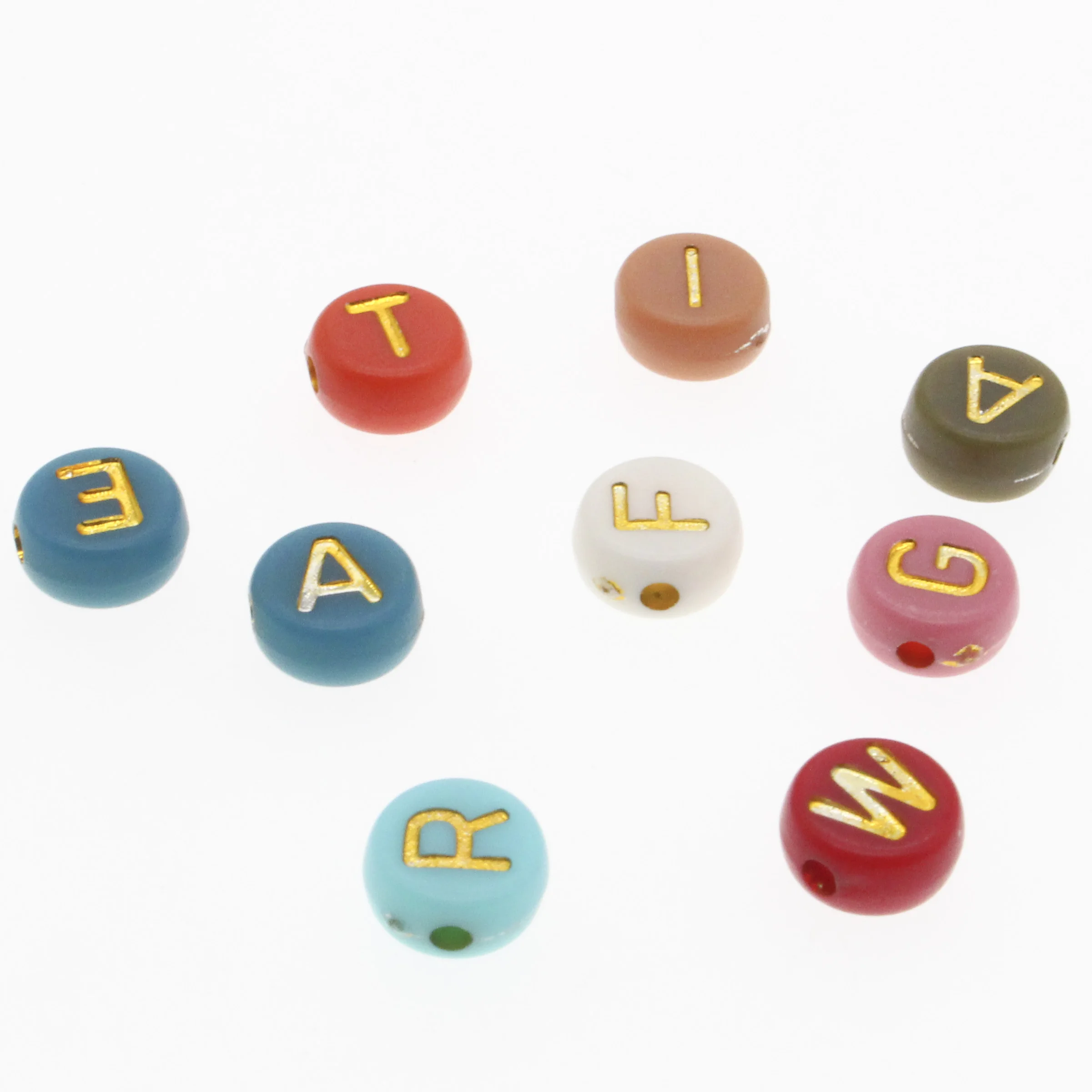 Mixed Color Letter Acrylic Beads Round Flat Alphabet Loose Spacer